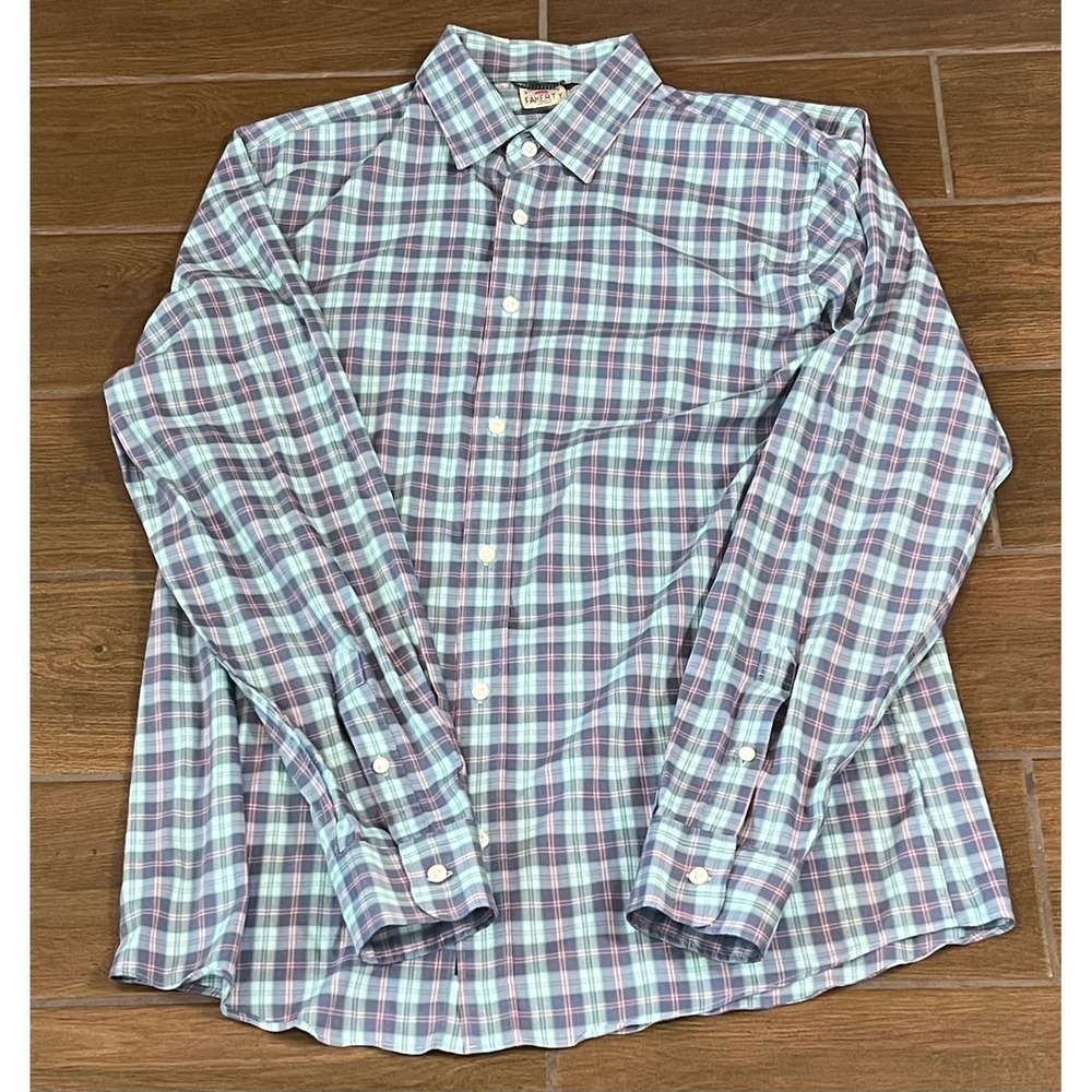 Faherty Brand Men's Movement Shirt LT Blue Pink Plaid Button Down Stretch